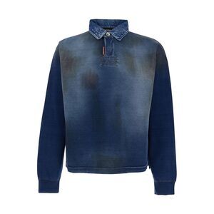 Dsquared2 Men Blue Cotton Polo Collar Sweatshirt With Distressed Effect For Men